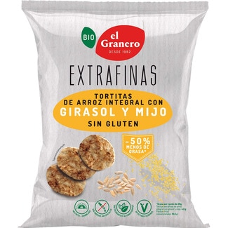 Bio tortitas ecológicas extrafinas de arroz integral con girasol y mijo sin gluten bolsa 60 g - El Granero