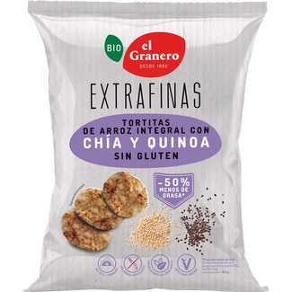 Bio tortitas extrafinas de arroz integral ecológicas con chía y quinoa sin gluten bolsa 60 g - El Granero