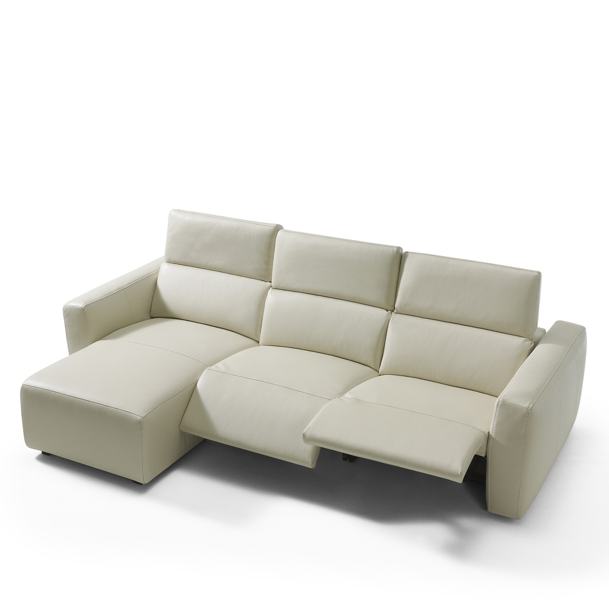 Sofá em Pele de 5 Lugares com 2 Assentos Relax Elétricos e Chaise Longue Esquerda Trento Pietra-4