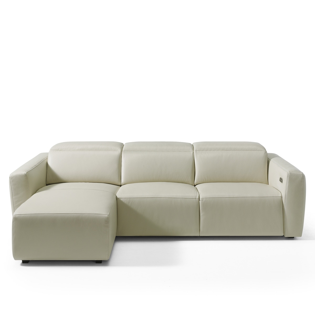 Sofá em Pele de 5 Lugares com 2 Assentos Relax Elétricos e Chaise Longue Esquerda Trento Pietra-1