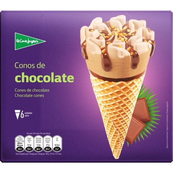 conos de helado sabor chocolate 6 unidades estuche 720 ml