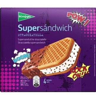 Supersándwich helado de stracciatella con cobertura de galleta y chocolate 4 unidades estuche 600 ml - El Corte Ingles