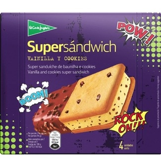 Supersándwich helado de vainilla y cobertura de chocolate 4 unidades estuche 600 ml - El Corte Ingles