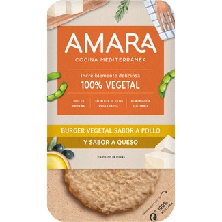 burger 100% vegetal sabor pollo y queso con aceite de oliva virgen extra envase 200 g - Amara