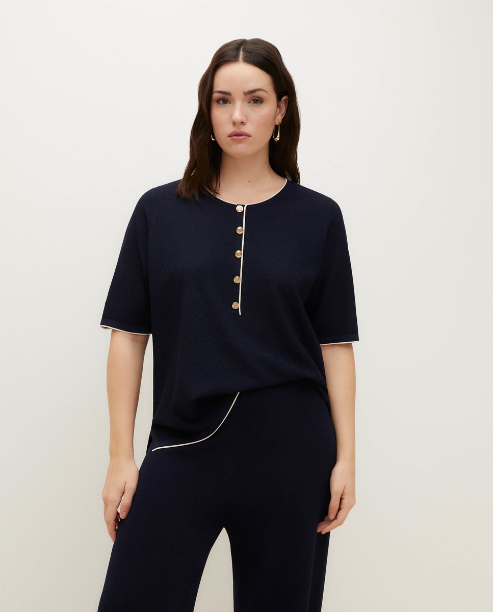 Camisola de Malha com Decote Redondo Azul-marinho-2