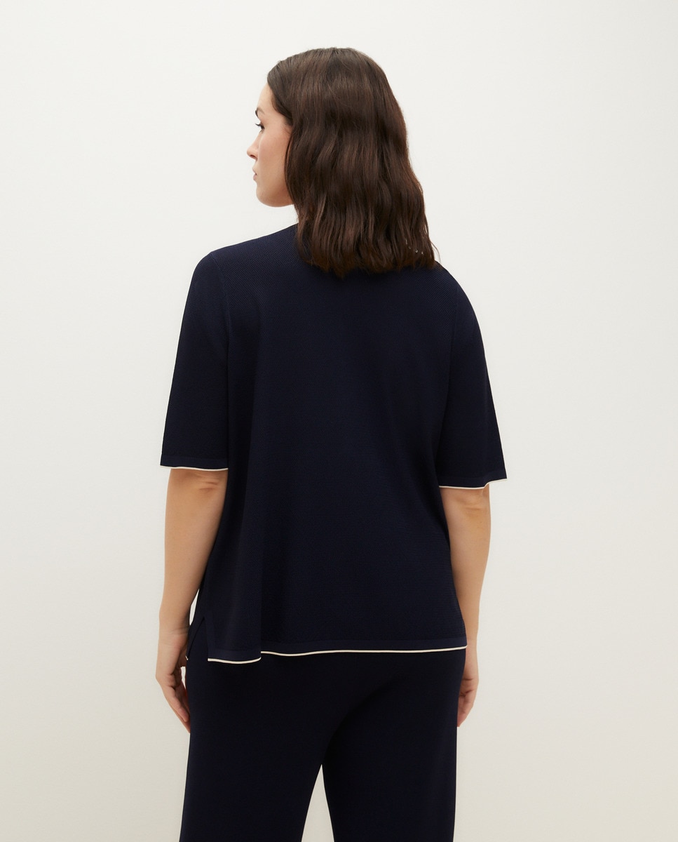 Camisola de Malha com Decote Redondo Azul-marinho-3