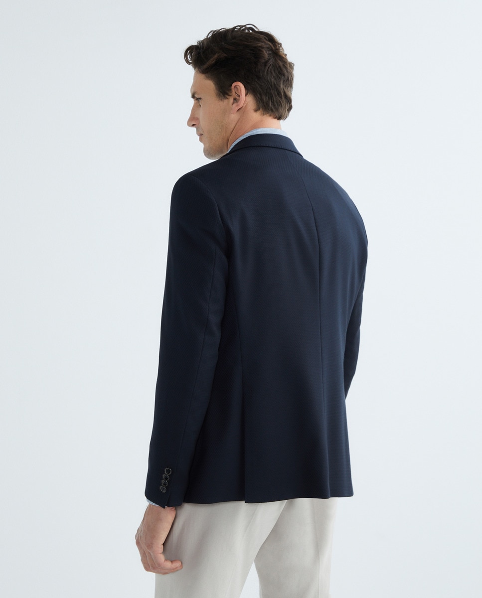 Blazer Clássico Regular Fit e com Estrutura Azul-marinho-3
