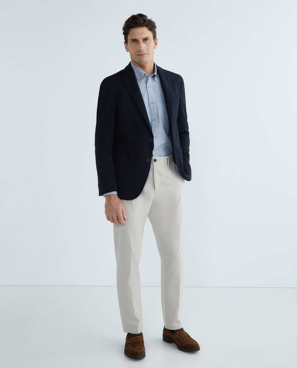 Blazer Clássico Regular Fit e com Estrutura Azul-marinho-2