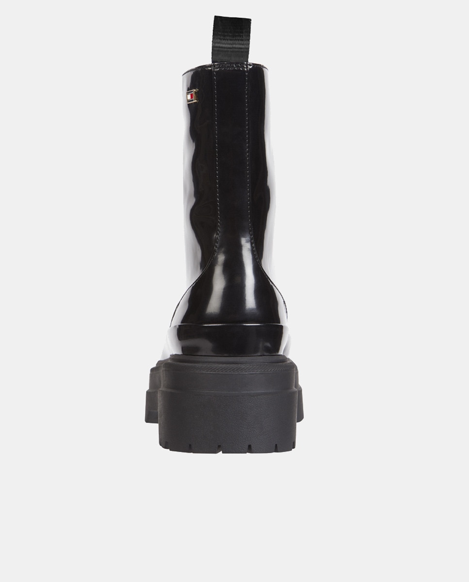 Botins Estilo Biker com Acabamento Envernizado Preto-3