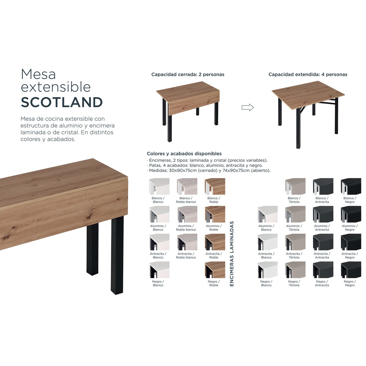 Mesa Extensível de Vidro Scotland Alumínio / Branco-6