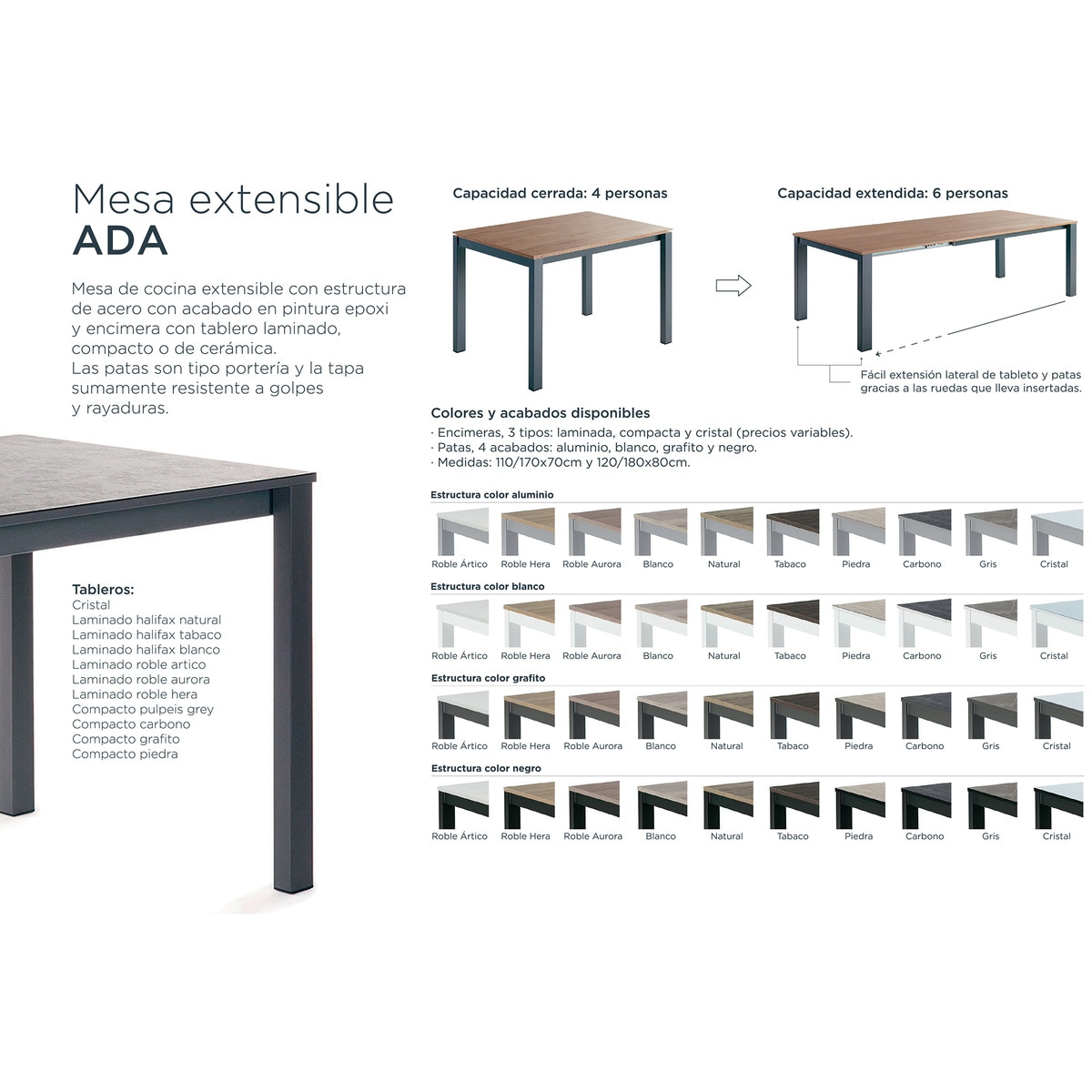 Mesa Extensível com Superfície Compacta Ada Alumínio/Carbono-2