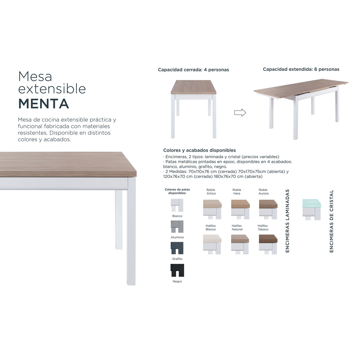 Mesa Extensível com Superfície Laminada Menta Alumínio/Carvalho Aurora-2