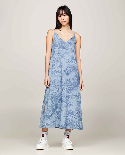 Imagem 0 de Vestido Comprido de Alças e em Tecido Chambray