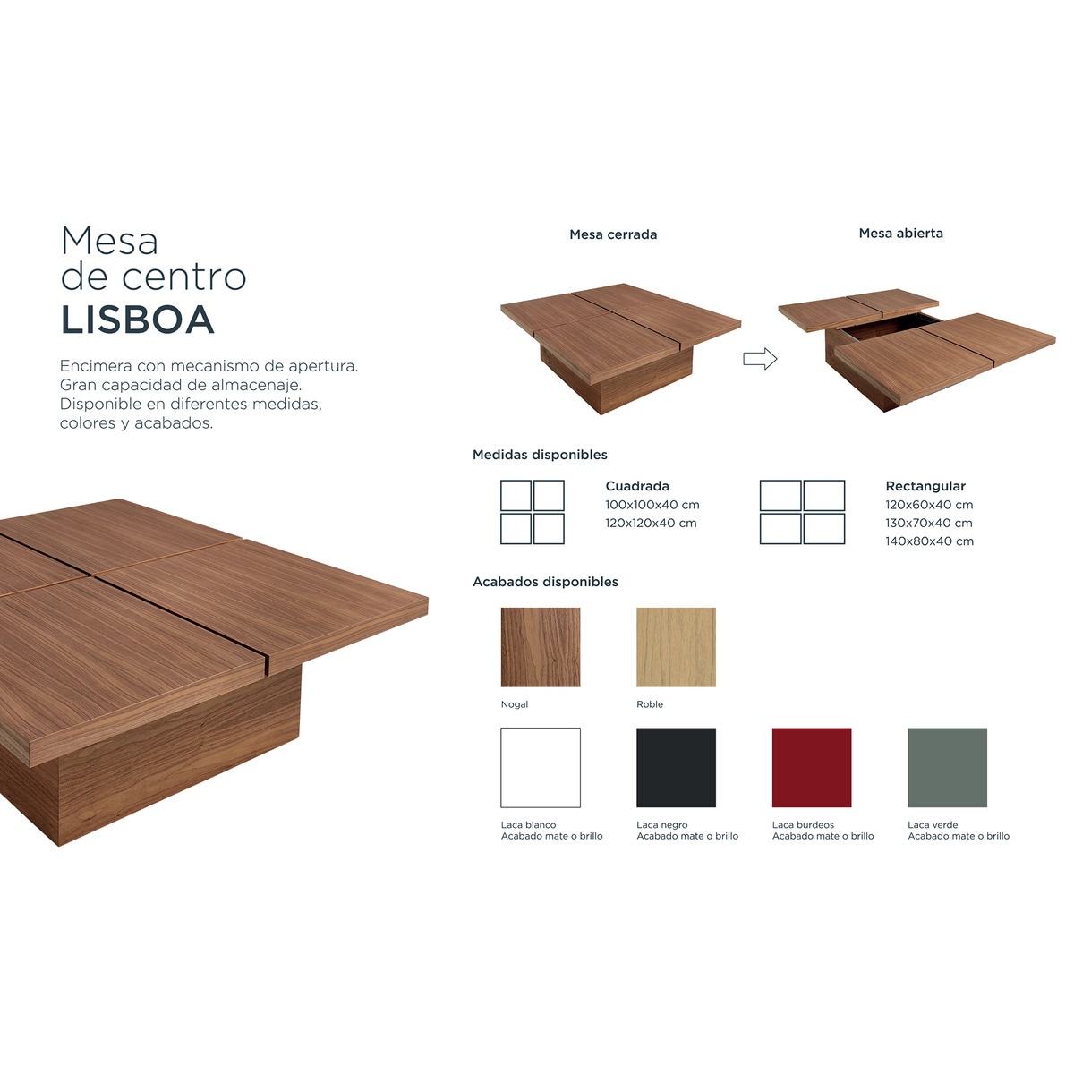 Mesa de centro rectangular en mate Lisboa Room - El Corte Inglés Burdeos mate-8