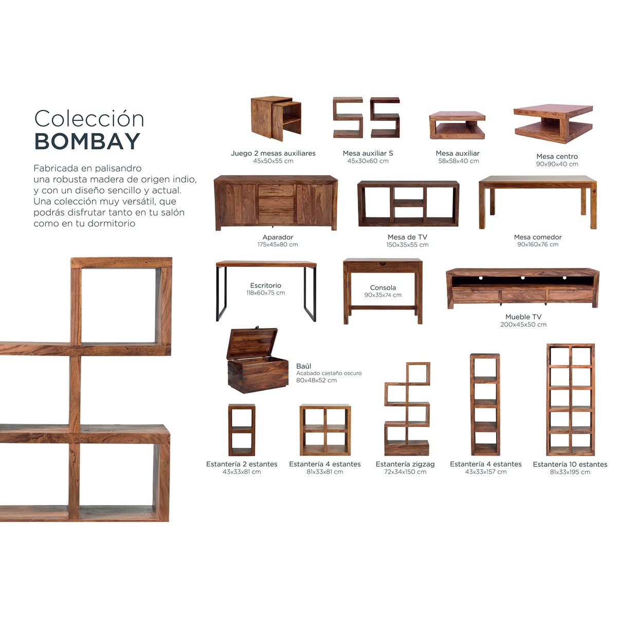 Mesa Auxiliar de Pau-Rosa Bombay Nogueira-6