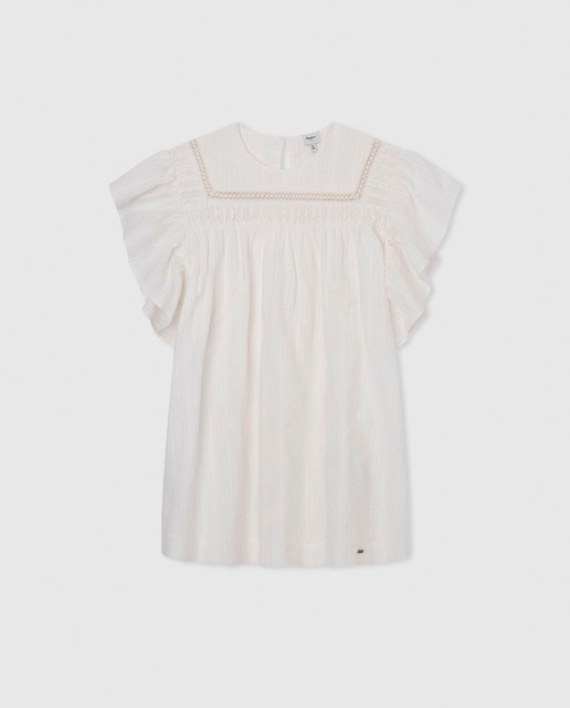 Imagen 0 de Mini vestido niña con detalles en lurex y calados bordados