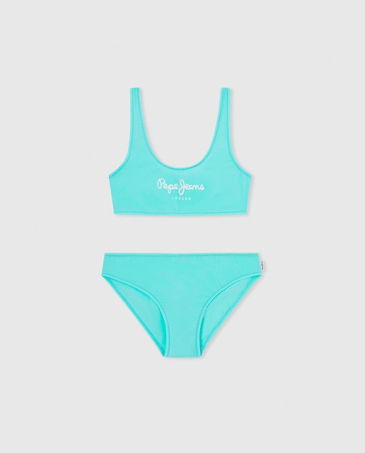 Imagen 0 de Bikini de niña monocolor con logotipo frontal
