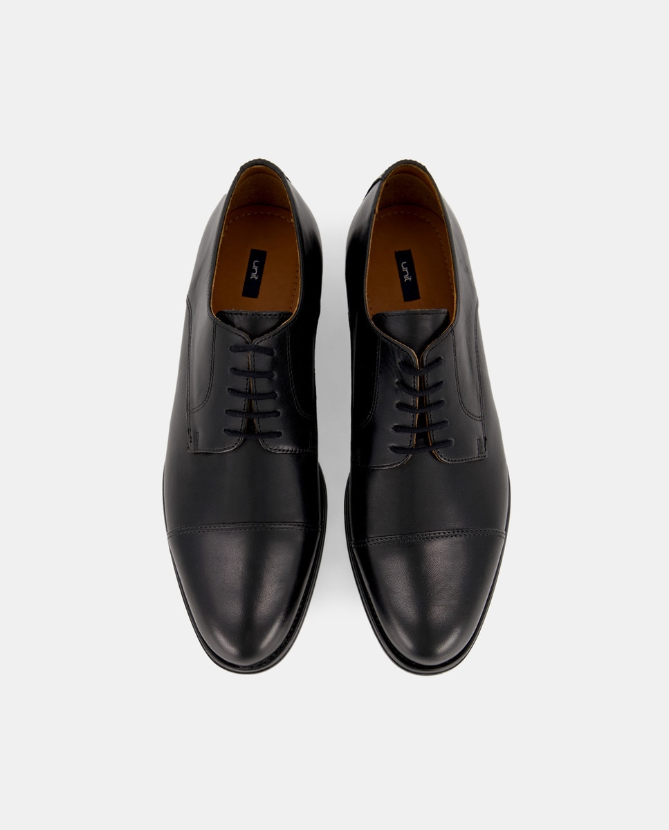 Zapato cordones de hombre puntera recta de piel con piso de goma Negro-4