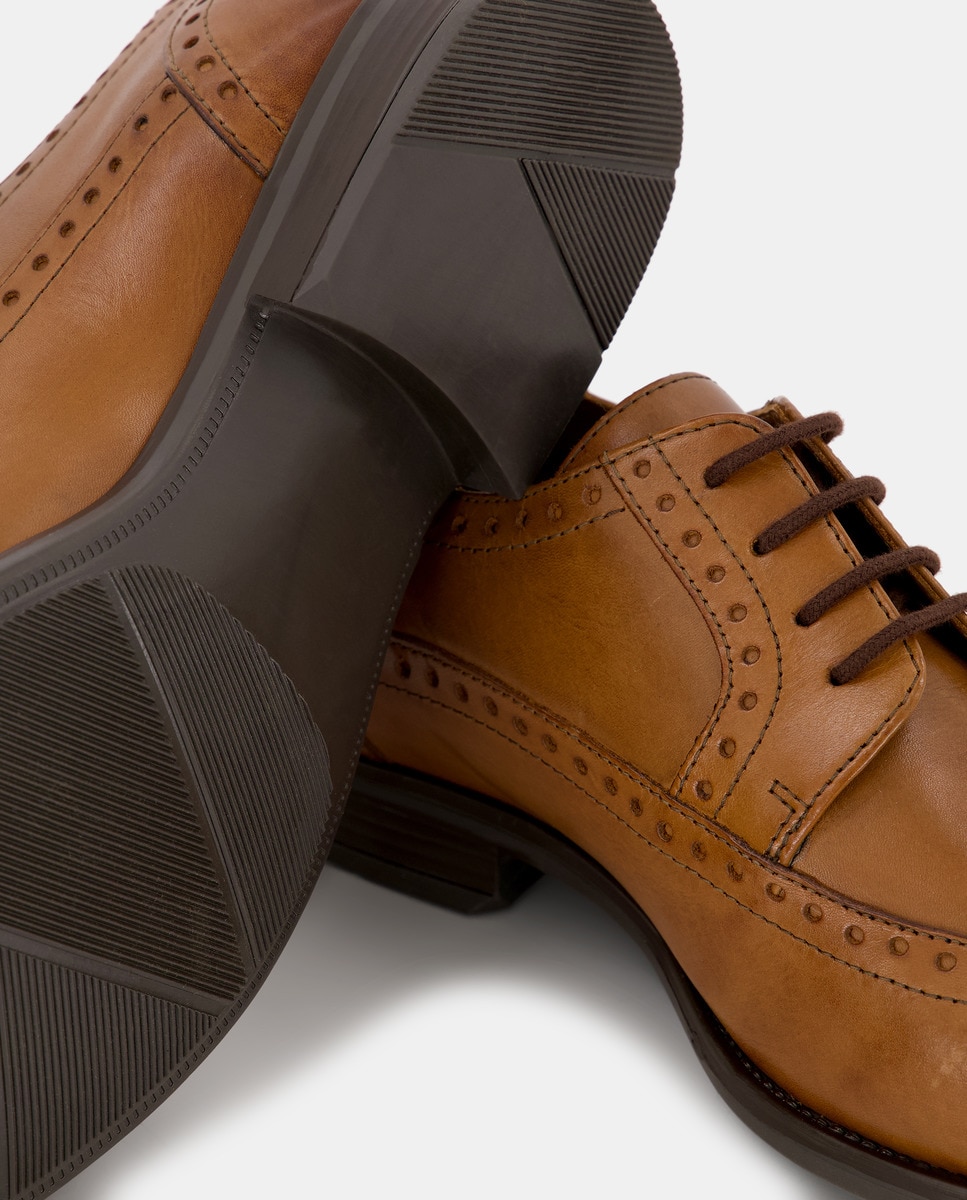 Zapato cordones pala vega de piel con piso de goma Cuero-5