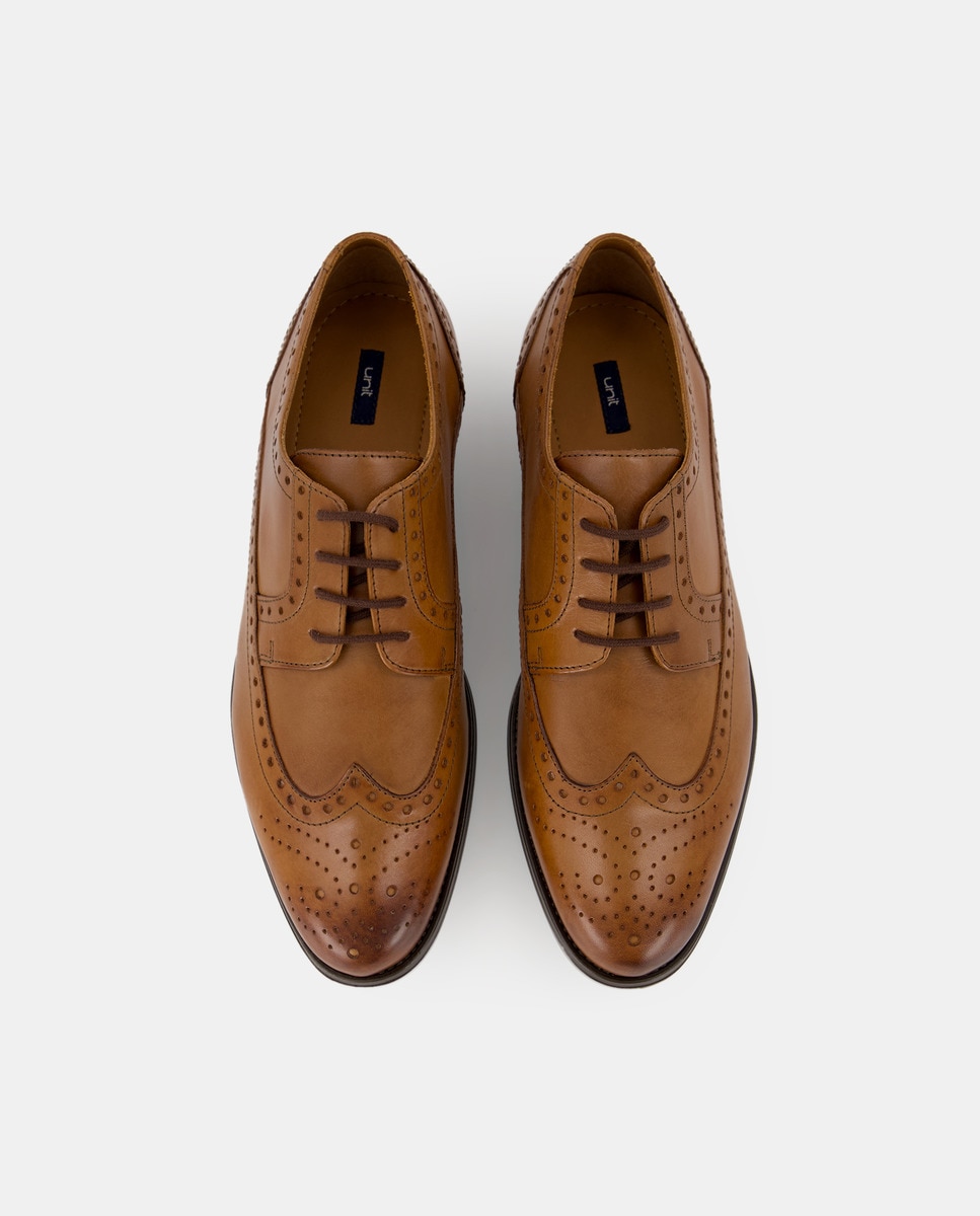 Zapato cordones pala vega de piel con piso de goma Cuero-4