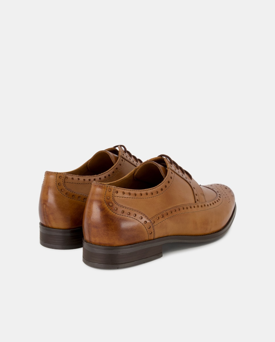 Zapato cordones pala vega de piel con piso de goma Cuero-3
