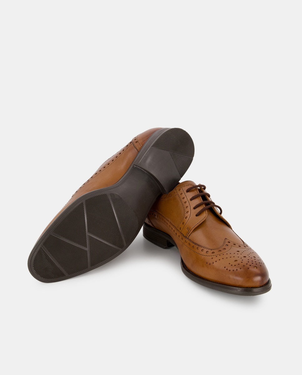 Zapato cordones pala vega de piel con piso de goma Cuero-2