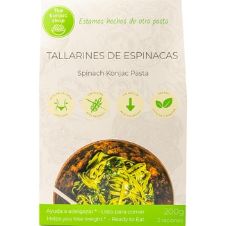 tallarines de Konjac con espinacas sin gluten y vegano envase 270 g - The Konjac Shop