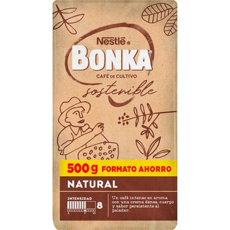 café molido natural de cultivo sostenible de intensidad 8 paquete 500 g - Bonka