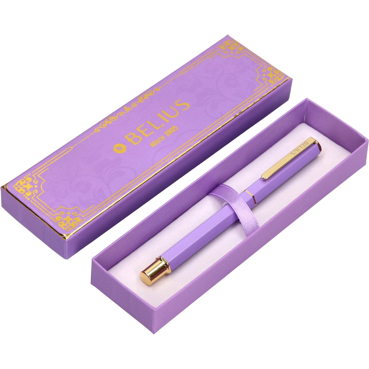 Esferográfica hexagonal  em caixa com desenho Macaron Bliss Belius roxo dourado Roxo-10