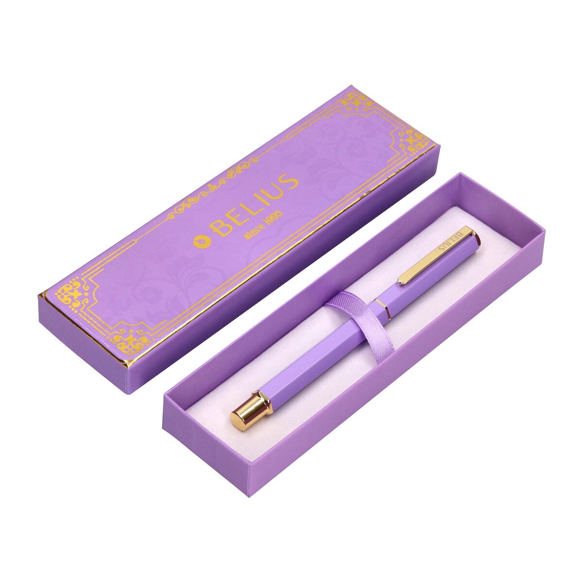 Esferográfica hexagonal  em caixa com desenho Macaron Bliss Belius roxo dourado Roxo-9
