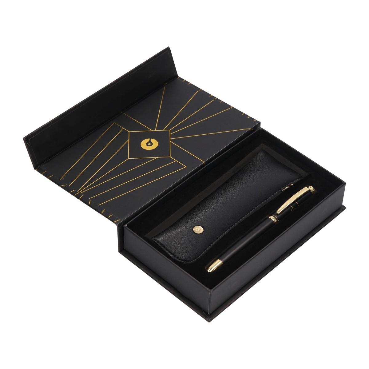 Caneta e estojo  em caixa de design Soiree Belius preto e dourado Preto-2