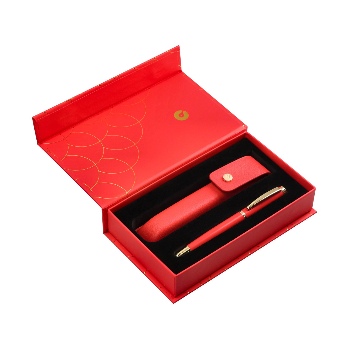 Pluma y estuche textura cepillada en caja de diseño Passion Dor Belius rojo y dorado Rojo-6