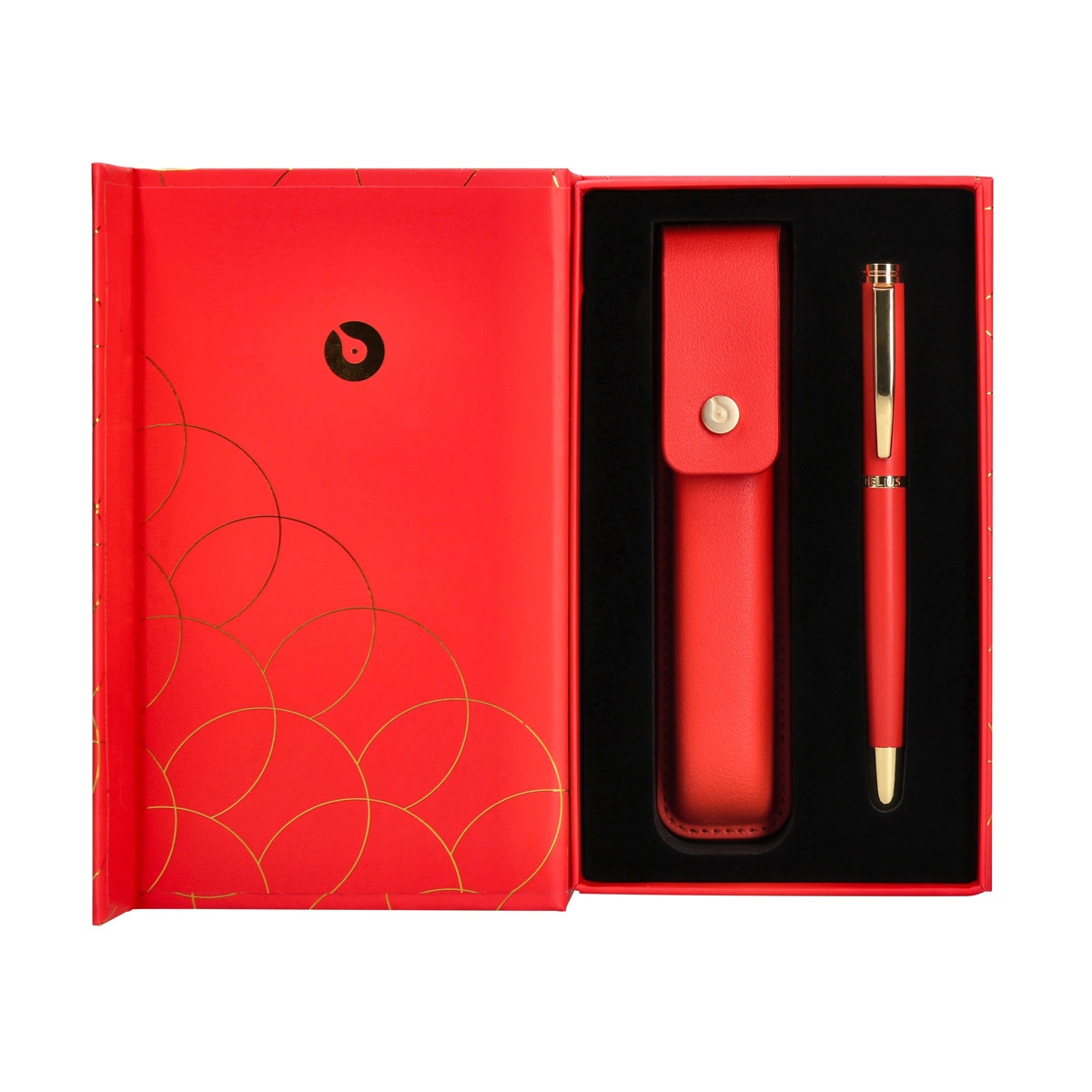 Pluma y estuche textura cepillada en caja de diseño Passion Dor Belius rojo y dorado Rojo-2