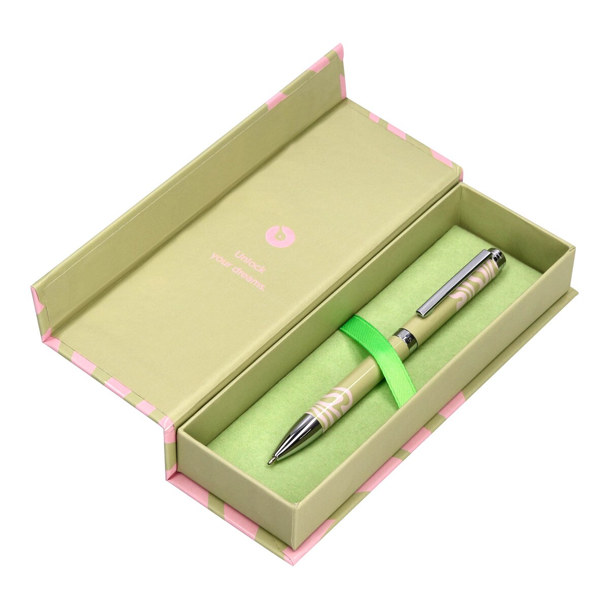 Rollerball em caixa de design Ink Dreams Belius verde matcha e rosa prateado Verde-4