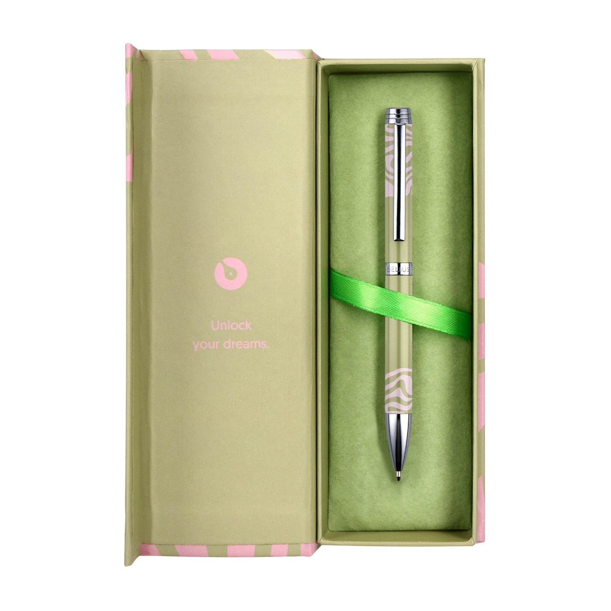 Rollerball em caixa de design Ink Dreams Belius verde matcha e rosa prateado Verde-3