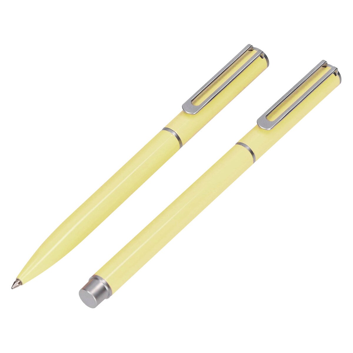 Conjunto de esferográfica e caneta rollerball em caixa de design  Endless Summer Belius amarelo e prateado Amarelo-12
