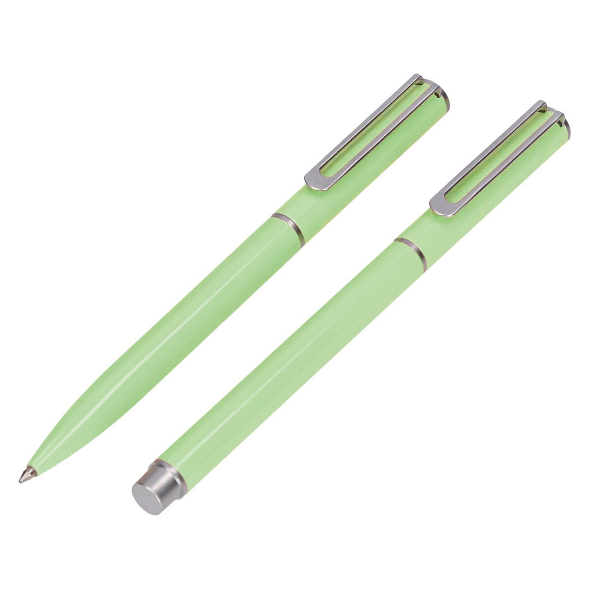 Conjunto de esferográfica e caneta rollerball em caixa de design Endless Summer Belius verde e prateado Verde-11