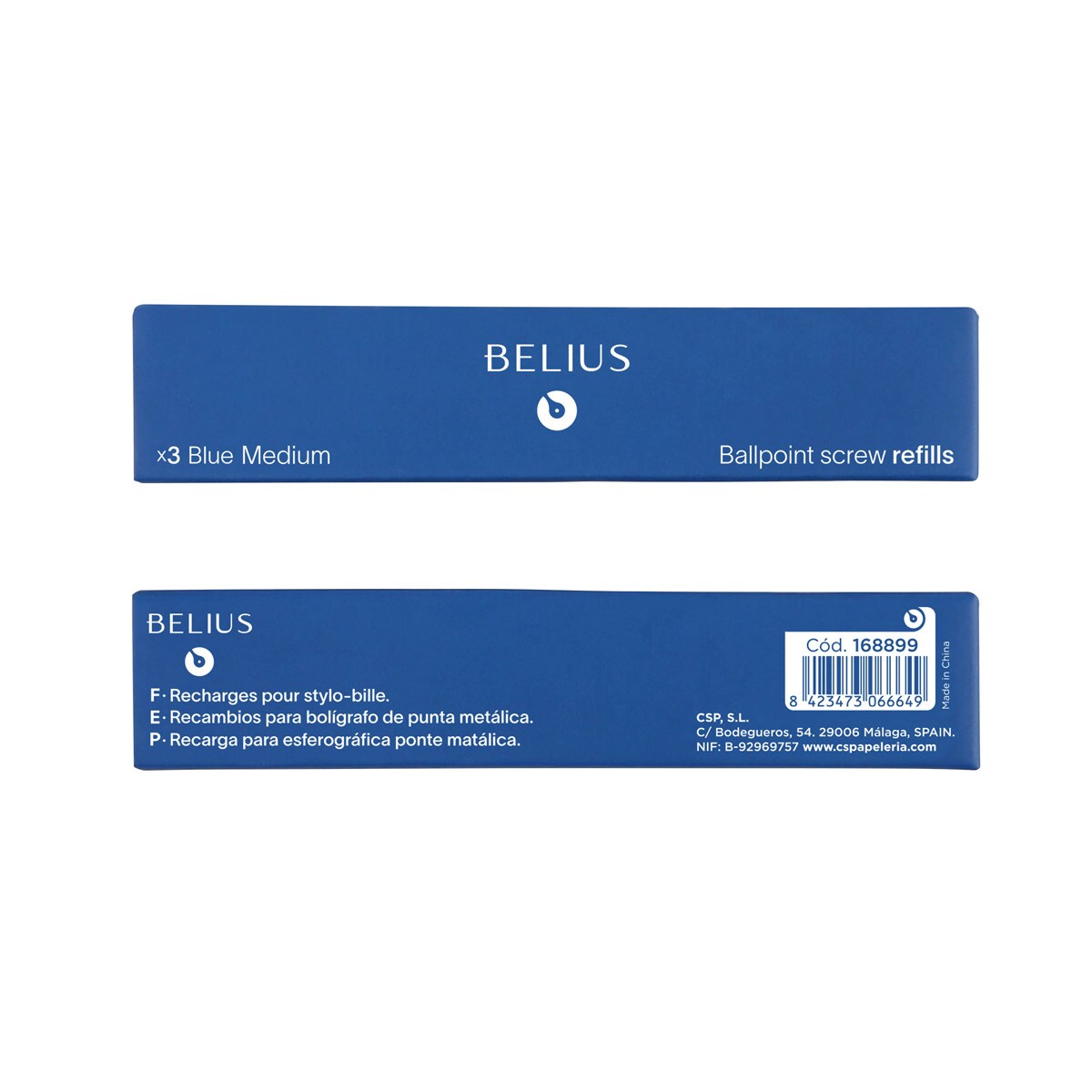 Recarga para esferográfica 0,8 mm caixa de 3 unidades Belius azul Azul-3