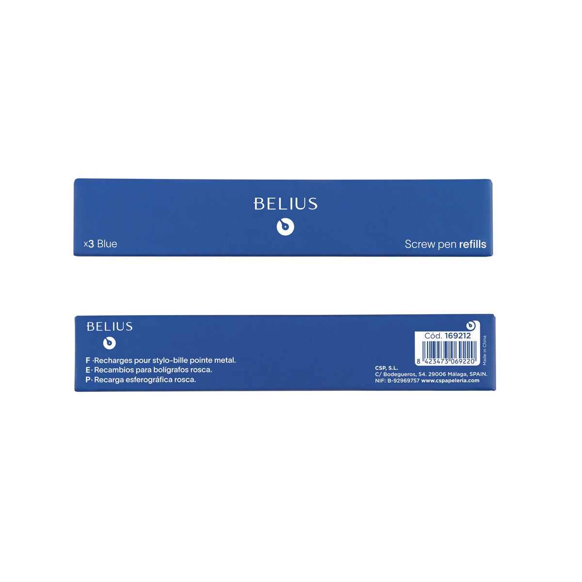 Recarga para esferográfica azuis Belius 1 mm caixa de 3 unidades. Azul-3