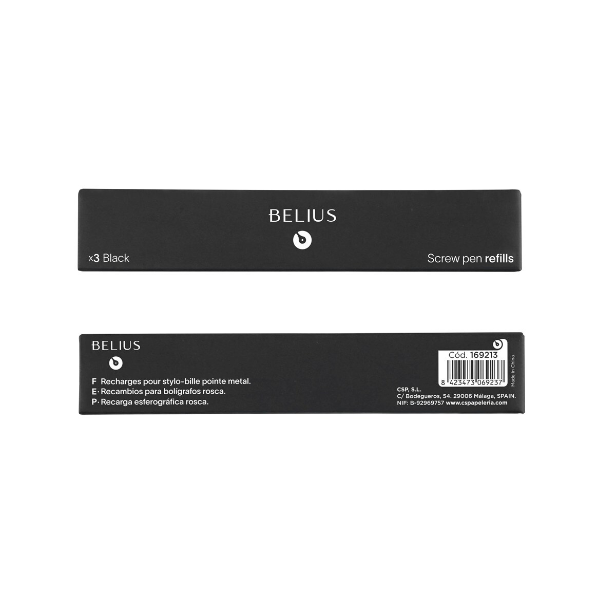 Recarga de enrroscar esferográfica 1 mm caixa de 3 pcs. Belius preto Preto-3