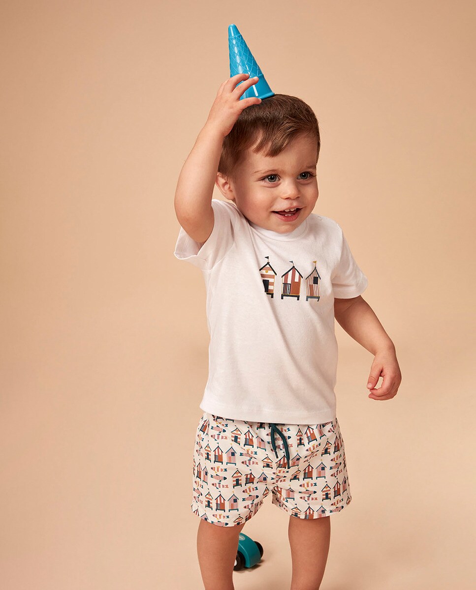 Fato de Banho Estampado com Casinhas Branco-1