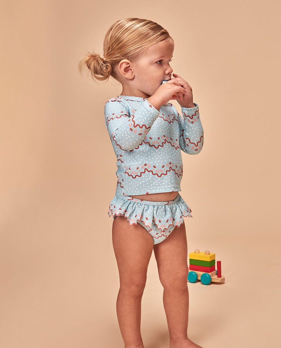 Cueca de Banho com Estampado de Ondas Azul-1