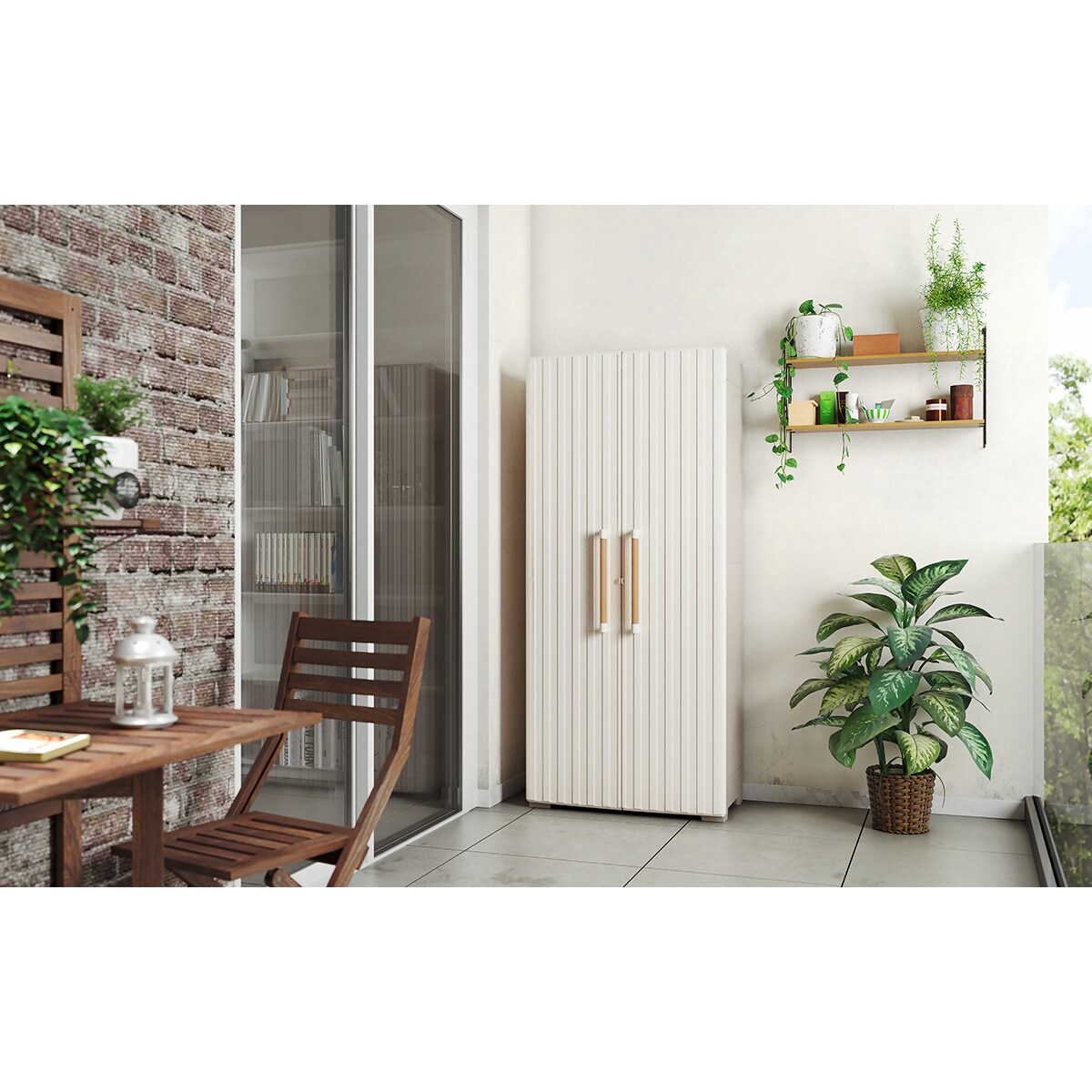 Armário de Resina Alto Vassoureiro Groove 180x80x45 cm Areia-4