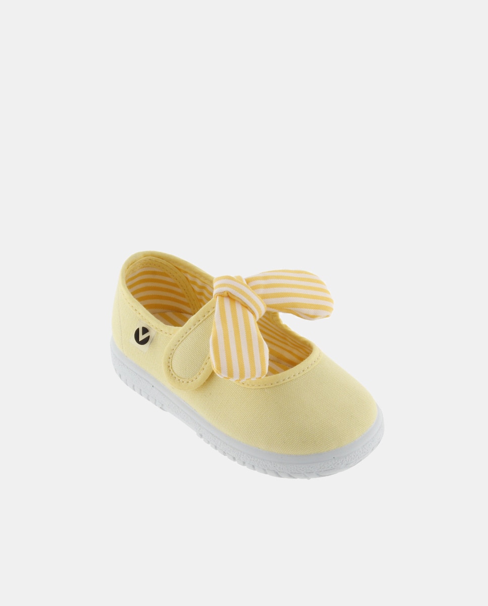Sapatos de Presilha de Bebé com Fecho Aderente e em Lona Amarelo-2
