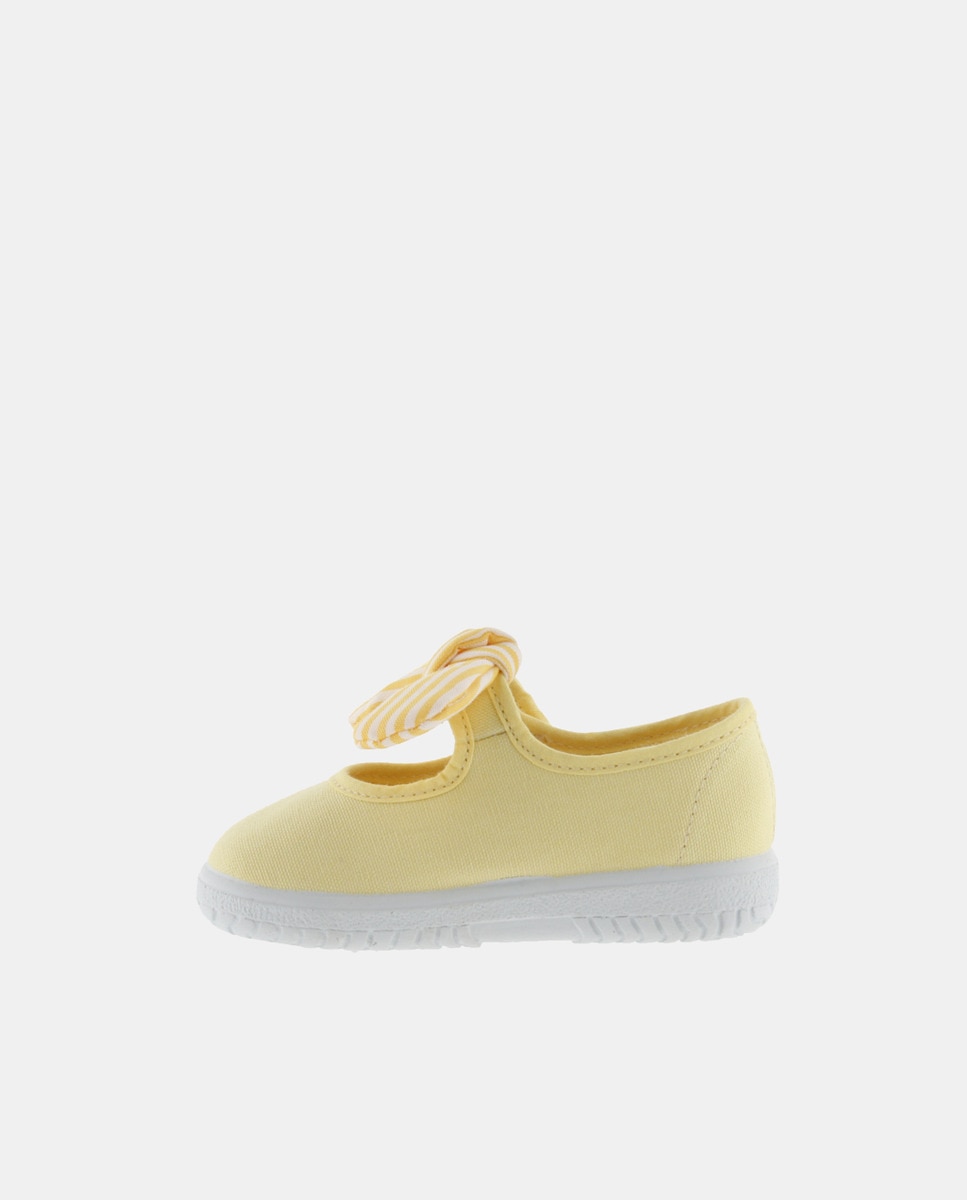 Sapatos de Presilha de Bebé com Fecho Aderente e em Lona Amarelo-3