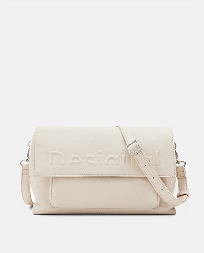 Imagen 0 de Bandolera mediana con relieve de logo en tono crudo