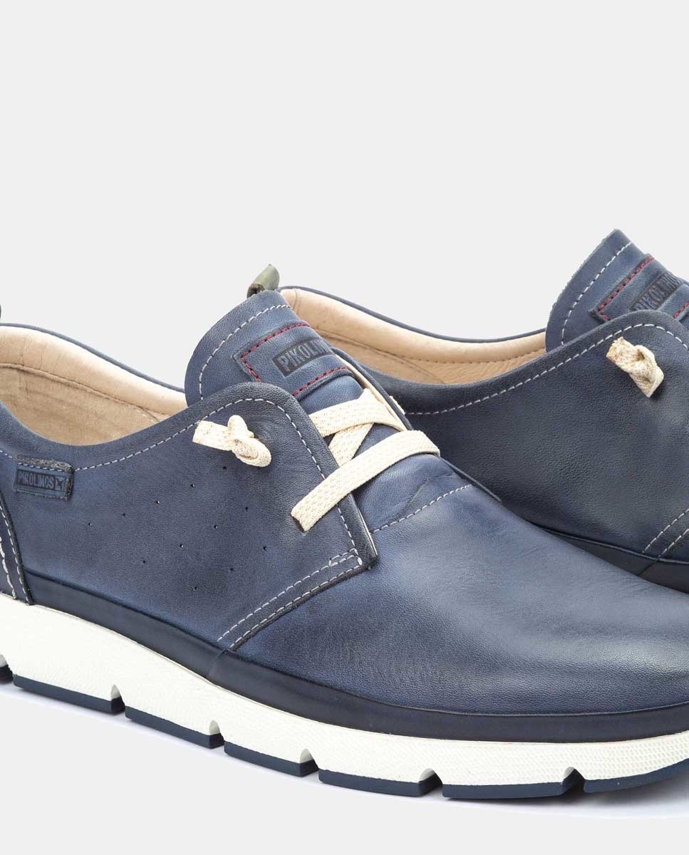 Sapatos de Atacadores Fuencarral com Elásticos e em Pele Azul-5