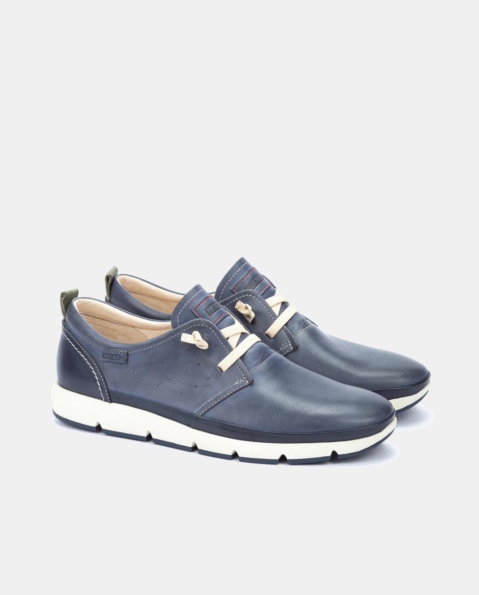 Sapatos de Atacadores Fuencarral com Elásticos e em Pele Azul-2