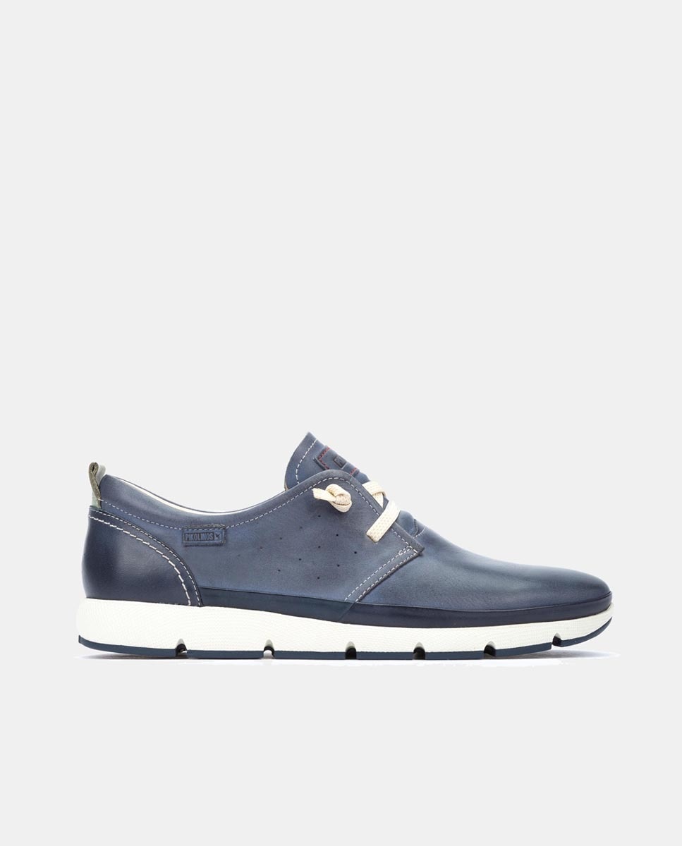 Sapatos de Atacadores Fuencarral com Elásticos e em Pele Azul-1