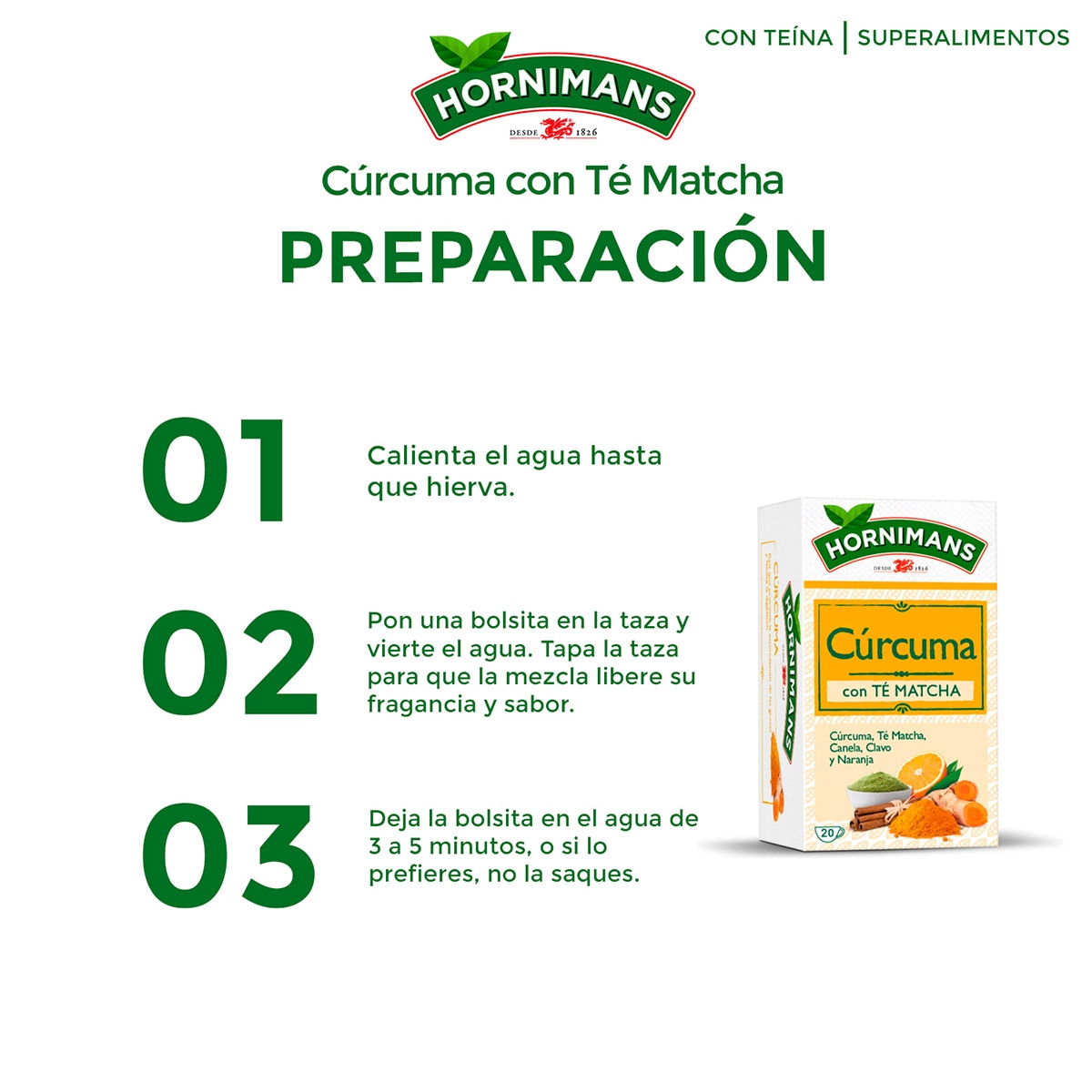 Infusión de cúrcuma con té matcha, canela, clavo y naranja estuche 20 Infusión de cúrcuma con té matcha, canela, clavo y naranja estuche 20